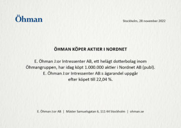 Öhman köper aktier i Nordnet